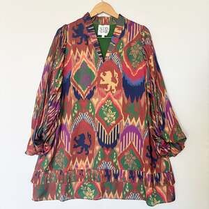 Alden‎ Adair Tunic M Boho Balloon Sleeve Resort Coastal Blouse Top